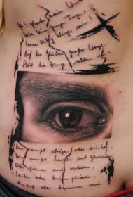 zpět realistické oči a anglické tetování vzor