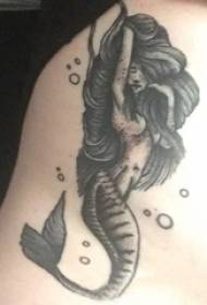 Tattoo mermaid pattern girl back black gray tattoo mermaid pattern