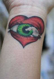 motivo tatuaggio polso cuore e occhio rosso
