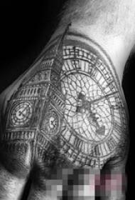 bocah lanang ing mburi gambar garis ireng arsitektur klasik klasik Big Ben gambar tato jam