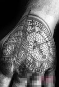 ti gason sou do liy lan nwa trase kreyatif klasik achitekti Big Ben foto tatoo revèy la