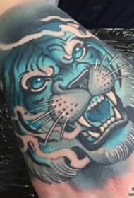 de volta patrón de tatuaxe de tigre azul da escola europea