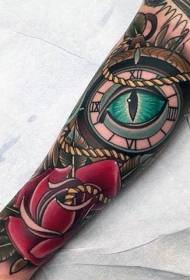 braccio bussola misteriosa vecchia scuola di colore con motivo a tatuaggio occhi rosa