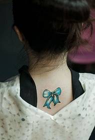 blue bow back neck tattoo pattern picture picture