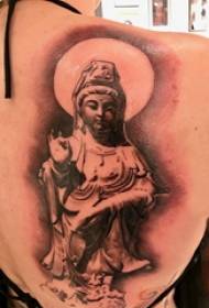 Tattoo Goddess ti Mercy Bodhisattva ọmọbirin lori ẹhin ti awọn aworan dudu Guanyin Tattoo dudu