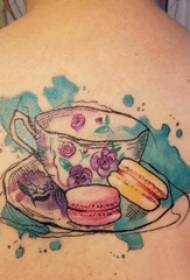 hrbtna tetovaža ženska Dekleta na zadnji strani slik skodelice za hrano in čaj