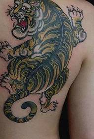 back Ferocious and terrible tiger tattoo pattern
