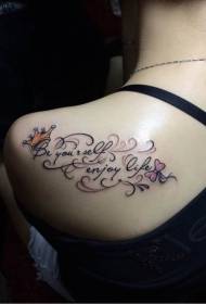kvinnliga baksida blommor engelska brev krona tatuering mönster