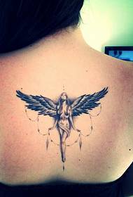 beautiful beautiful angel tattoo on the back of the beautiful woman