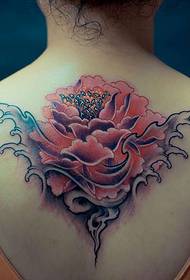 Flicka tatuering för ryggpionblomma