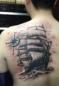 compass with sailboat back tattoo picture