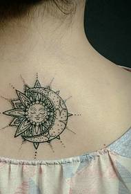 girls back personality with creative sun and moon tattoo pattern