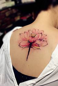 patrón de tatuaxe de loto de cor de espalda beleza sexy