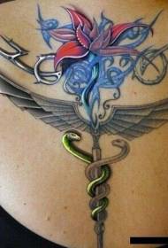 djevojke nakon Natrag prekrasan zmijski cvijet krila tetovaža uzorak