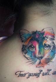 акварелна мачја глава са енглеским узорком тетоваже леђа