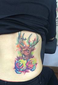 fiori cù testa di cervo insieme indietro Tatuaggio di tatuaggi