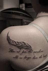 ženska nazaj črno-belo perje vzorec tatoo angleške abecede