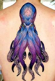 Modello di tatuaggio di polpo colorato al centro della colonna vertebrale