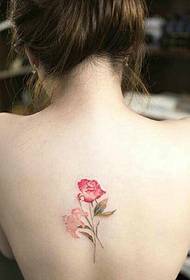 frisk og forførende blomster tatoveringsmønster på bagsiden af pigen 93123 - et sæt fugletatoveringsdesign over rygsøjlen