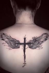 Back Perfect Combination Cross and Wing Tattoo Pattern