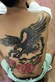 youthful back owl and flower combined totem tattoo