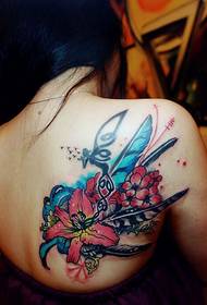 grožio nugaros spalvos elfų vyšnių tatuiruotė 94483 - seksualus grožio nugaros rožės kaukolės tatuiruotės modelis