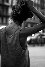 girl's back simple and elegant English alphabet tattoo pattern