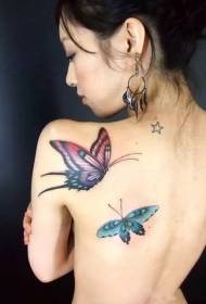 tjejer tillbaka ser bra ut Butterfly 翩翩 målade tatueringsmönster