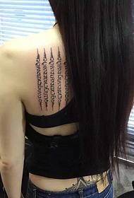 long hair beauty back creative unique Sanskrit tattoo picture