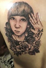 バックかわいいかわいい女の子の肖像画のタトゥーパターン