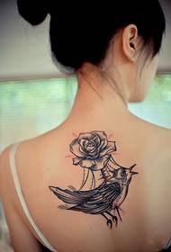 beleza volta rosa pássaro desenho tatuagem padrão