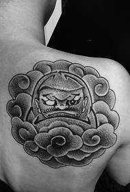 უკან შავი და თეთრი Dharma tattoo სურათი, რომელიც სავსეა პიროვნებით