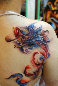 Ženska leđa prekrasna tetovaža feniksa u boji