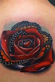 fashionabla vackra röd ros tatuering mönster