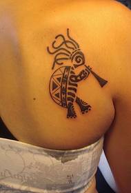 back shoulder totem turtle blows trumpet tattoo