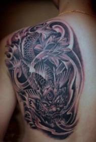 dhiragoni yakaiswa, back squid lotus tattoo