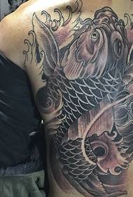 Motivo tatuaggio schiena mista di loto e calamari