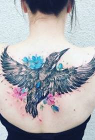 Bakblomster og fugler akvarell personlighet tatoveringsmønster
