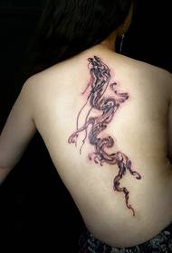 „Longyou“ devynių dienų, rašalo tatuiruotė su rašalo nugara 93099 - vyrų nugaros Individualus plunksnų tatuiruotės modelis