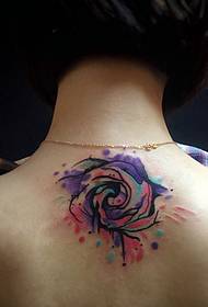 back watercolor دفقة حبر الوشم بارد 93269 - عودة الحبر الأزرق لوتس وشم نمط جميلة وتتحرك