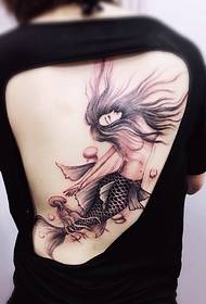 persoanlikheidfrou werom in mermaid tattoo-ôfbylding