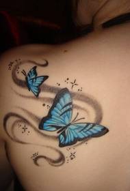 girl back color butterfly tattoo