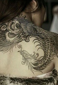 Gadis kembali tren bahu klasik hitam abu-abu phoenix pola tato
