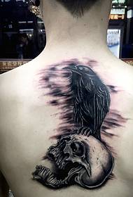 skull combined with crow Back tattoo tattoos