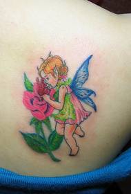 Rücken Schulter kleiner Engel Rose Tattoo Muster