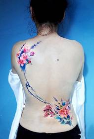 sakura puoliksi avoin lasitettu lämmin, kaunis kirsikankukka maalattu tatuointi 93093-miehen selkä lootustatuointikuviolla