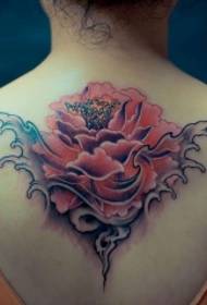girl back peony tattoo pattern