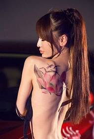 sexy schoonheid terug inkt lotus tattoo patroon