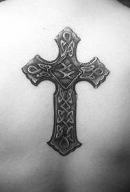 cara atrás interesante patrón de tatuaxe de cruz grande