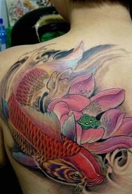 Tattoo pattern with back lotus and red mullet